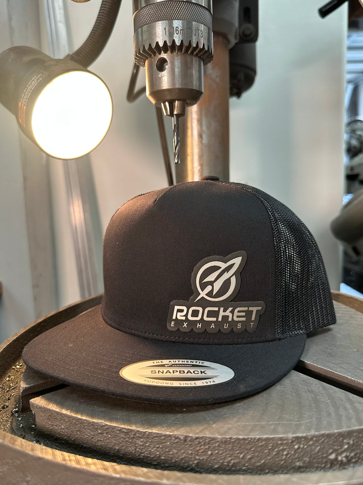 Trucker Hat -Black With Leather Patch (Flat Bill)