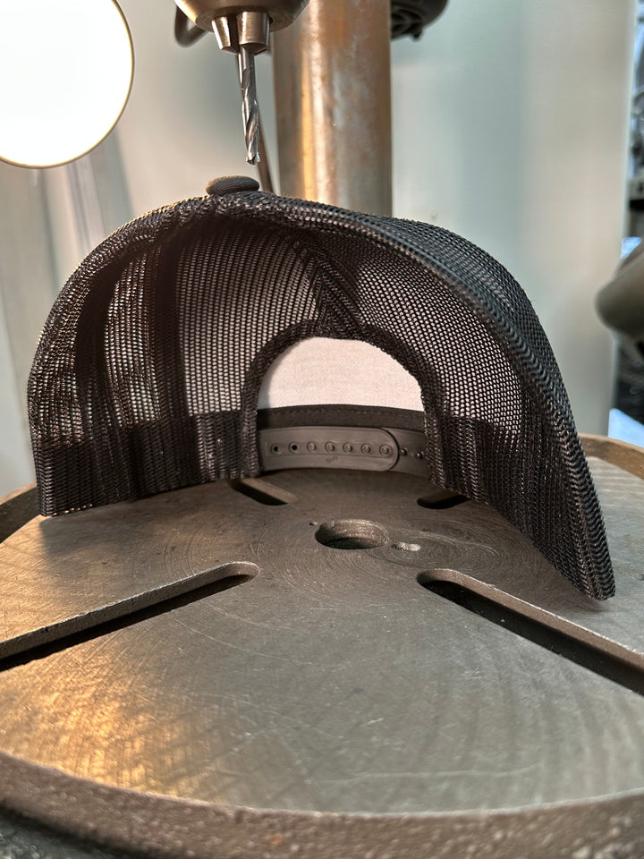 Trucker Hat -Black With Leather Patch (Flat Bill)