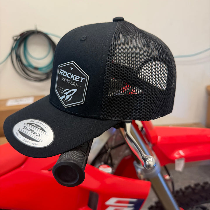 Trucker Hat -Black With silver Leather Patch